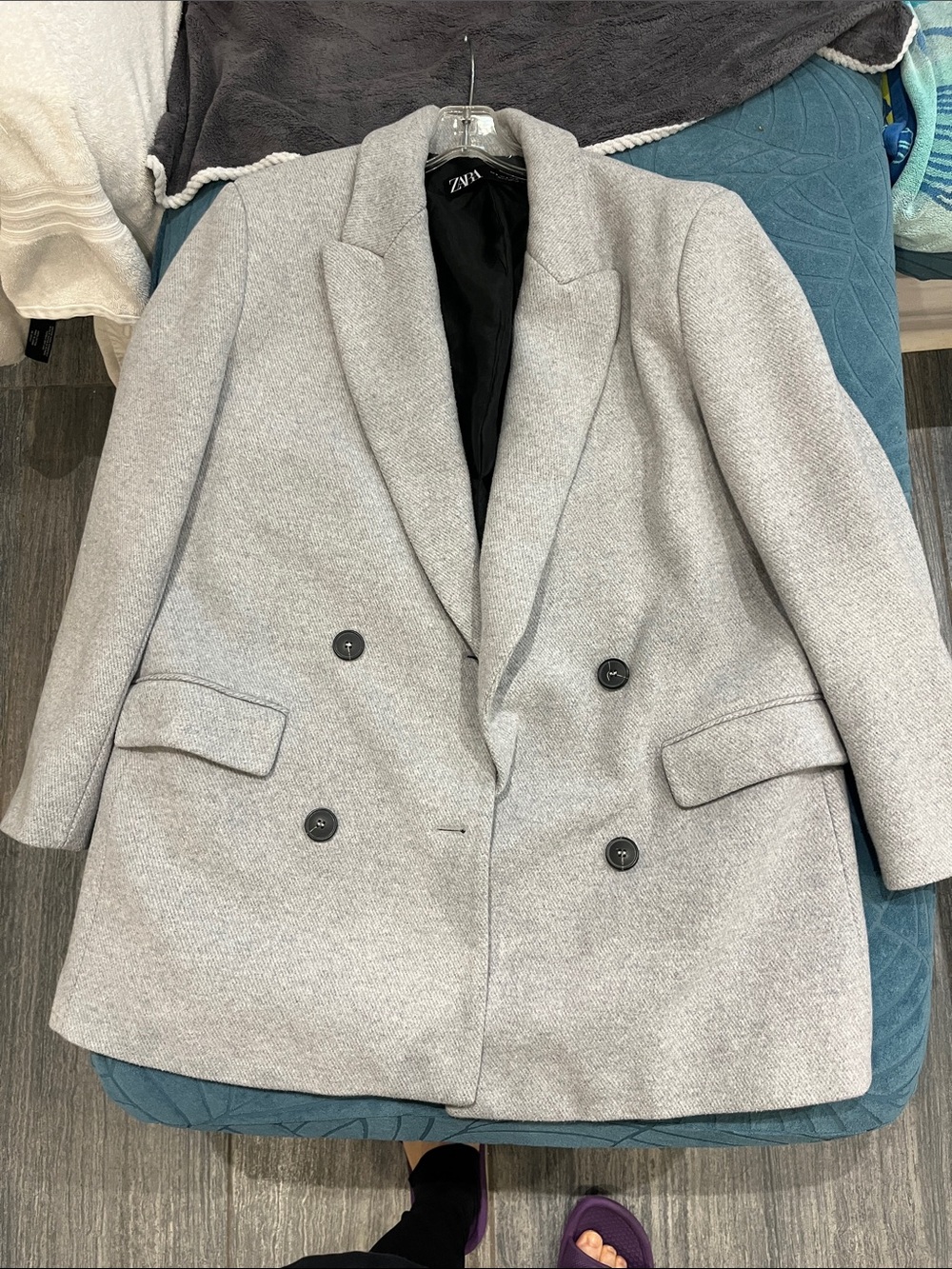 Zara Light Gray Double-Breasted Blazer Jacket
